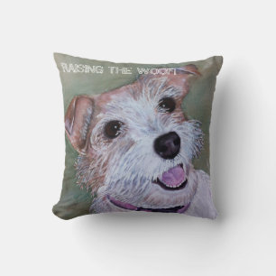 BROWN EN WITTE TERRIER MIX   TOSS PILLOW KUSSEN