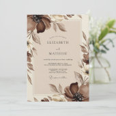 Brown Ethereal Bloom Wedding Kaart (Staand voorkant)