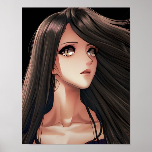 Brown Eyed Brunette Anime Meisje Poster (Voorkant)
