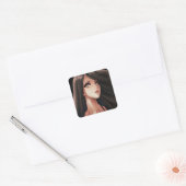 Brown Eyed Brunette Anime Meisje Vierkante Sticker (Envelop)