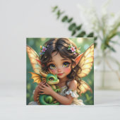 Brown Eyed Elven Fairy and Dragon  Kaart (Staand voorkant)