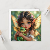 Brown Eyed Elven Fairy and Dragon  Kaart (Voorkant / Achterkant in situ)