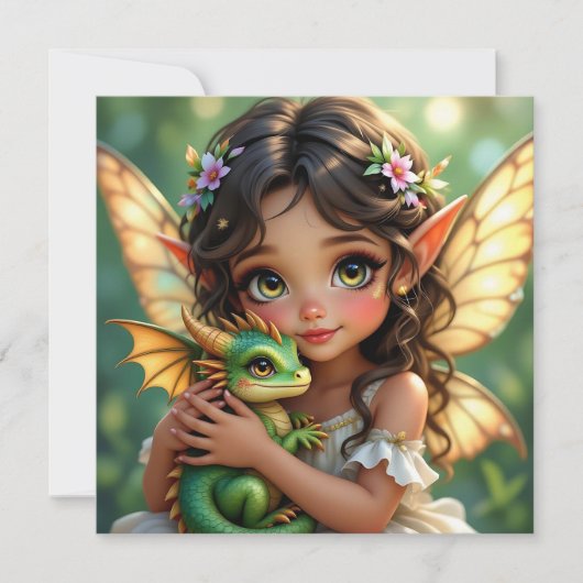 Brown Eyed Elven Fairy and Dragon  Kaart (Voorkant)