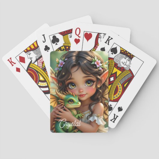 Brown Eyed Elven Fairy and Dragon Personalized Pokerkaarten (Achterkant)