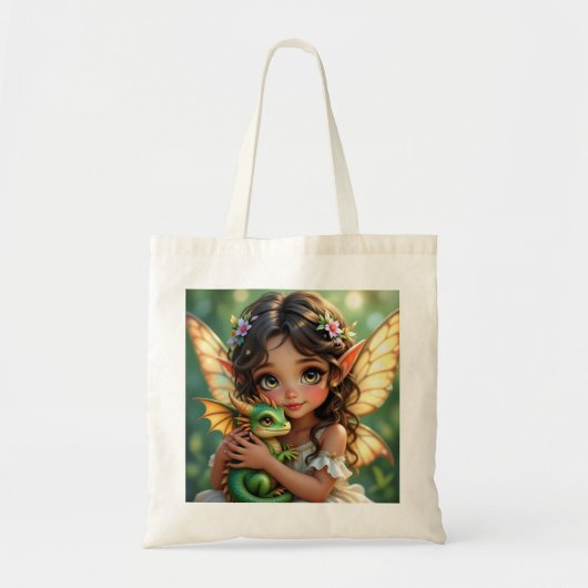 Brown Eyed Elven Fairy and Dragon  Tote Bag (Voorkant)