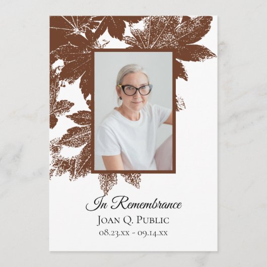 Brown Fall verlaat begrafenisdienst Programmakaart (Voorkant)