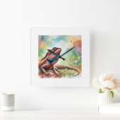 Brown Fanthroated Lizard 231024AREF133 - Watercolo Vierkante Klok (Huis)