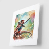 Brown Fanthroated Lizard 231024AREF133 - Watercolo Vierkante Klok (Hoek)