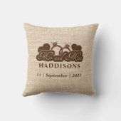 Brown Faux Burlap Mr. and Mrs. Wedding Keepsake Kussen (Achterkant)