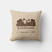 Brown Faux Burlap Mr. and Mrs. Wedding Keepsake Kussen (Voorkant)