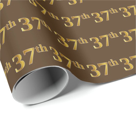 Brown, Faux Gold 37th (Dertig-7e) Event Cadeaupapier (Rol Hoek)