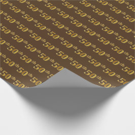 Brown, Faux Gold 50th (50ste) event Cadeaupapier