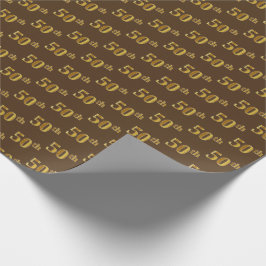 Brown, Faux Gold 50th (50ste) event Cadeaupapier