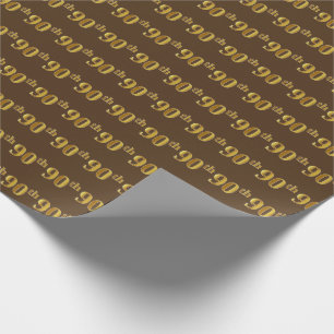 Brown, Faux Gold 90th (Ninetieth) Event Cadeaupapier