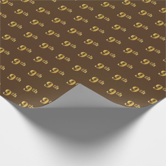 Brown, Faux Gold 9th (negende) event Cadeaupapier (Hoek)