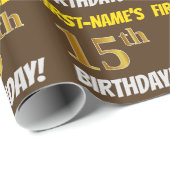 Brown, Faux/Imitation Gold, 15th BIRTHDAY Cadeaupapier (Rol Hoek)