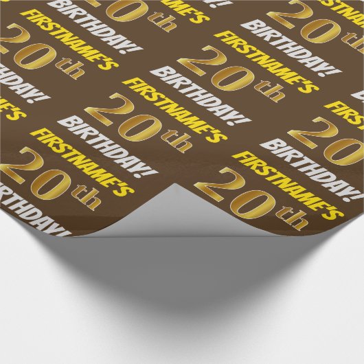 Brown, Faux/Imitation Gold, "20th BIRTHDAY" Cadeaupapier (Hoek)