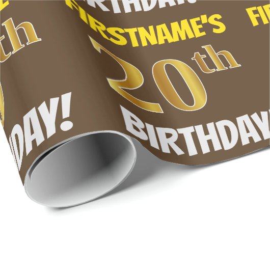 Brown, Faux/Imitation Gold, "20th BIRTHDAY" Cadeaupapier (Rol Hoek)