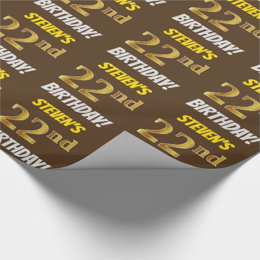 Brown, Faux/Imitation Gold, "22nd BIRTHDAY" Cadeaupapier (Hoek)