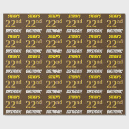 Brown, Faux/Imitation Gold, "22nd BIRTHDAY" Cadeaupapier