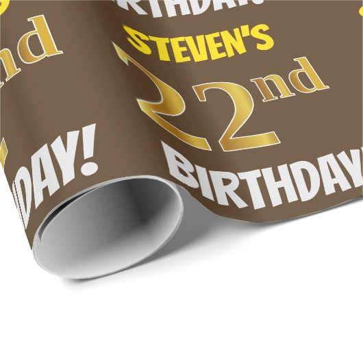Brown, Faux/Imitation Gold, "22nd BIRTHDAY" Cadeaupapier (Rol Hoek)