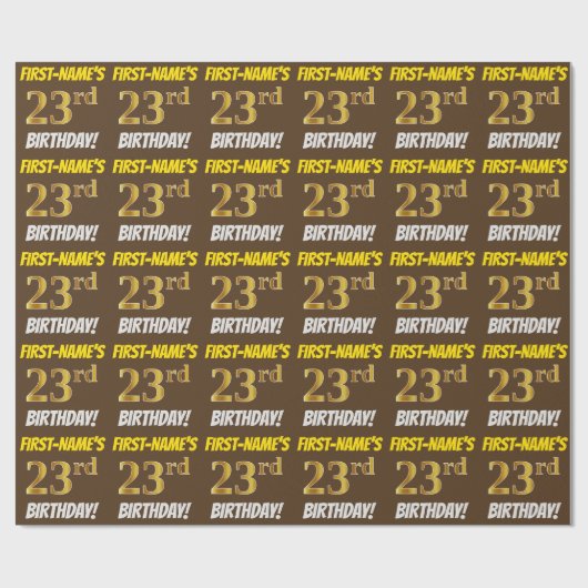 Brown, Faux/Imitation Gold, "23rd BIRTHDAY" Cadeaupapier (Vlak)