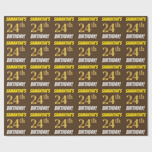 Brown, Faux/Imitation Gold, "24th BIRTHDAY" Cadeaupapier (Vlak)