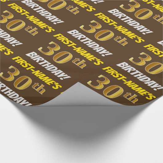 Brown, Faux/Imitation Gold, "30th BIRTHDAY" Cadeaupapier (Hoek)