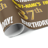 Brown, Faux/Imitation Gold, "37th BIRTHDAY" Cadeaupapier (Rol Hoek)