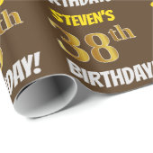 Brown, Faux/Imitation Gold, "38th BIRTHDAY" Cadeaupapier (Rol Hoek)