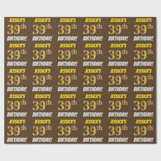 Brown, Faux/Imitation Gold, "39th BIRTHDAY" Cadeaupapier (Vlak)