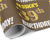 Brown, Faux/Imitation Gold, "39th BIRTHDAY" Cadeaupapier (Rol Hoek)