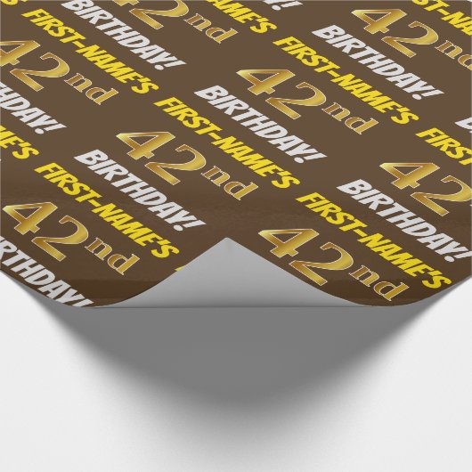 Brown, Faux/Imitation Gold, "42nd BIRTHDAY" Cadeaupapier (Hoek)