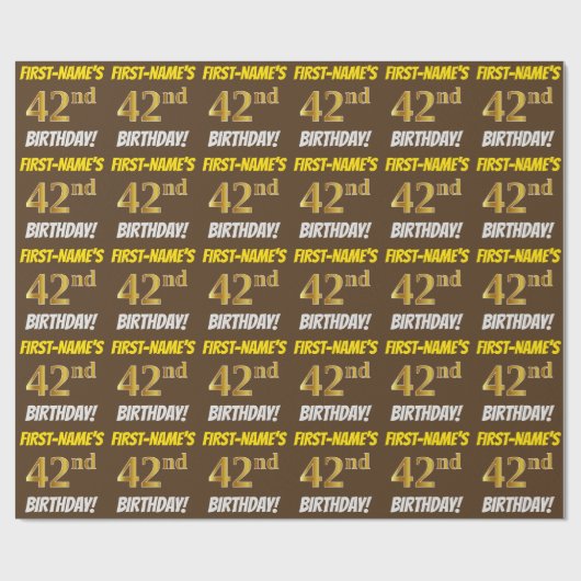 Brown, Faux/Imitation Gold, "42nd BIRTHDAY" Cadeaupapier (Vlak)