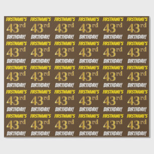 Brown, Faux/Imitation Gold, "43rd BIRTHDAY" Cadeaupapier