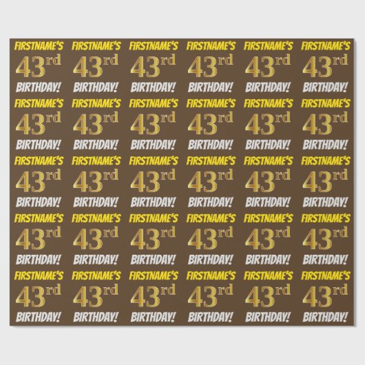 Brown, Faux/Imitation Gold, "43rd BIRTHDAY" Cadeaupapier (Vlak)