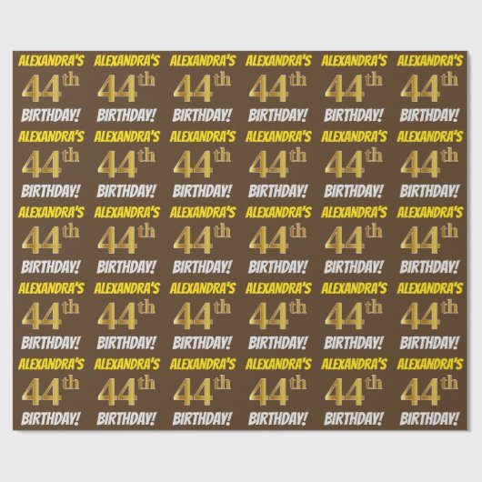 Brown, Faux/Imitation Gold, "44th BIRTHDAY" Cadeaupapier (Vlak)