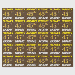 Brown, Faux/Imitation Gold, "45th BIRTHDAY" Cadeaupapier