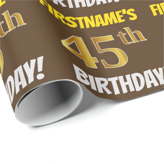 Brown, Faux/Imitation Gold, "45th BIRTHDAY" Cadeaupapier (Rol Hoek)
