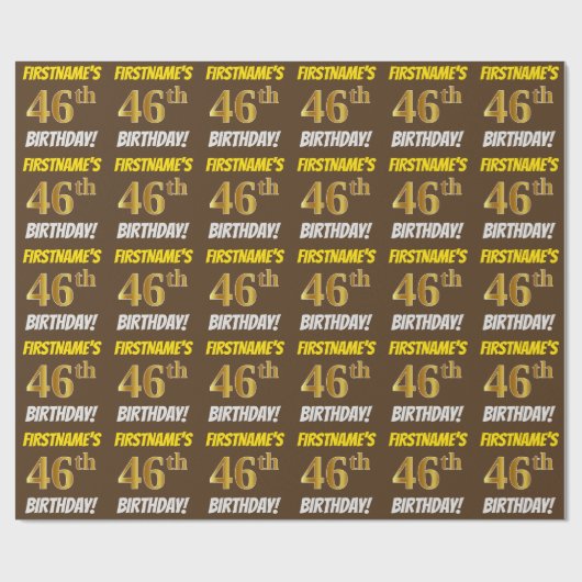 Brown, Faux/Imitation Gold, "46th BIRTHDAY" Cadeaupapier (Vlak)