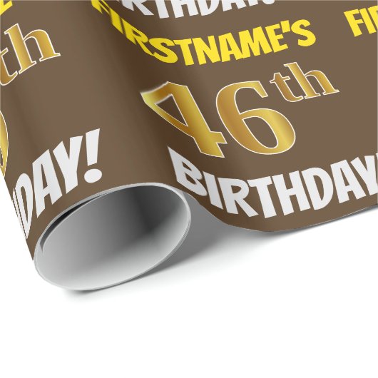 Brown, Faux/Imitation Gold, "46th BIRTHDAY" Cadeaupapier (Rol Hoek)