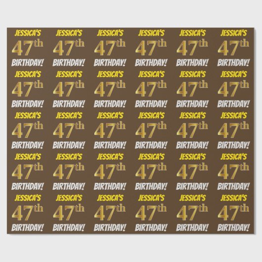 Brown, Faux/Imitation Gold, "47th BIRTHDAY" Cadeaupapier (Vlak)