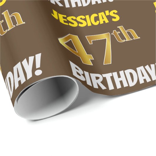 Brown, Faux/Imitation Gold, "47th BIRTHDAY" Cadeaupapier (Rol Hoek)