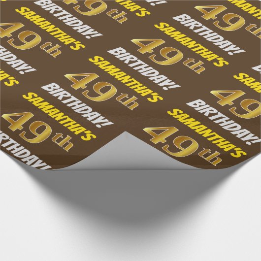 Brown, Faux/Imitation Gold, "49th BIRTHDAY" Cadeaupapier (Hoek)