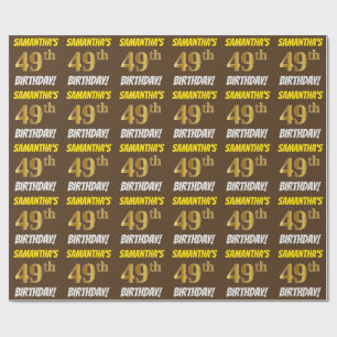 Brown, Faux/Imitation Gold, "49th BIRTHDAY" Cadeaupapier