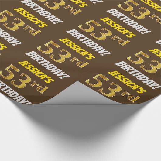 Brown, Faux/Imitation Gold, "53rd BIRTHDAY" Cadeaupapier (Hoek)