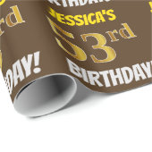 Brown, Faux/Imitation Gold, "53rd BIRTHDAY" Cadeaupapier (Rol Hoek)