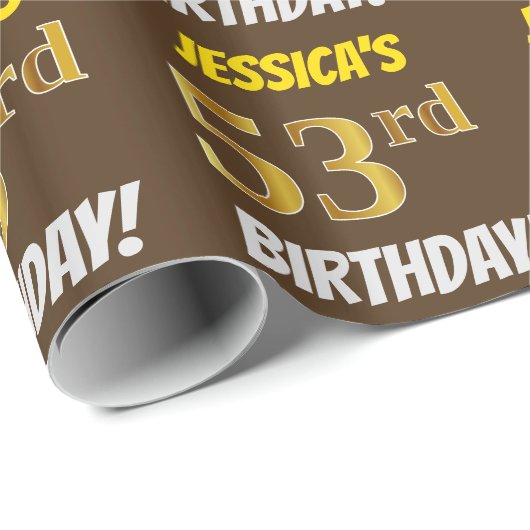 Brown, Faux/Imitation Gold, "53rd BIRTHDAY" Cadeaupapier (Rol Hoek)