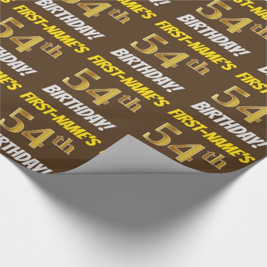 Brown, Faux/Imitation Gold, "54th BIRTHDAY" Cadeaupapier (Hoek)