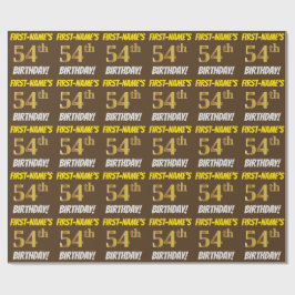 Brown, Faux/Imitation Gold, "54th BIRTHDAY" Cadeaupapier